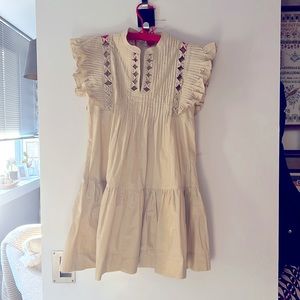 Sea Cream Midi Dress with Pink Accents